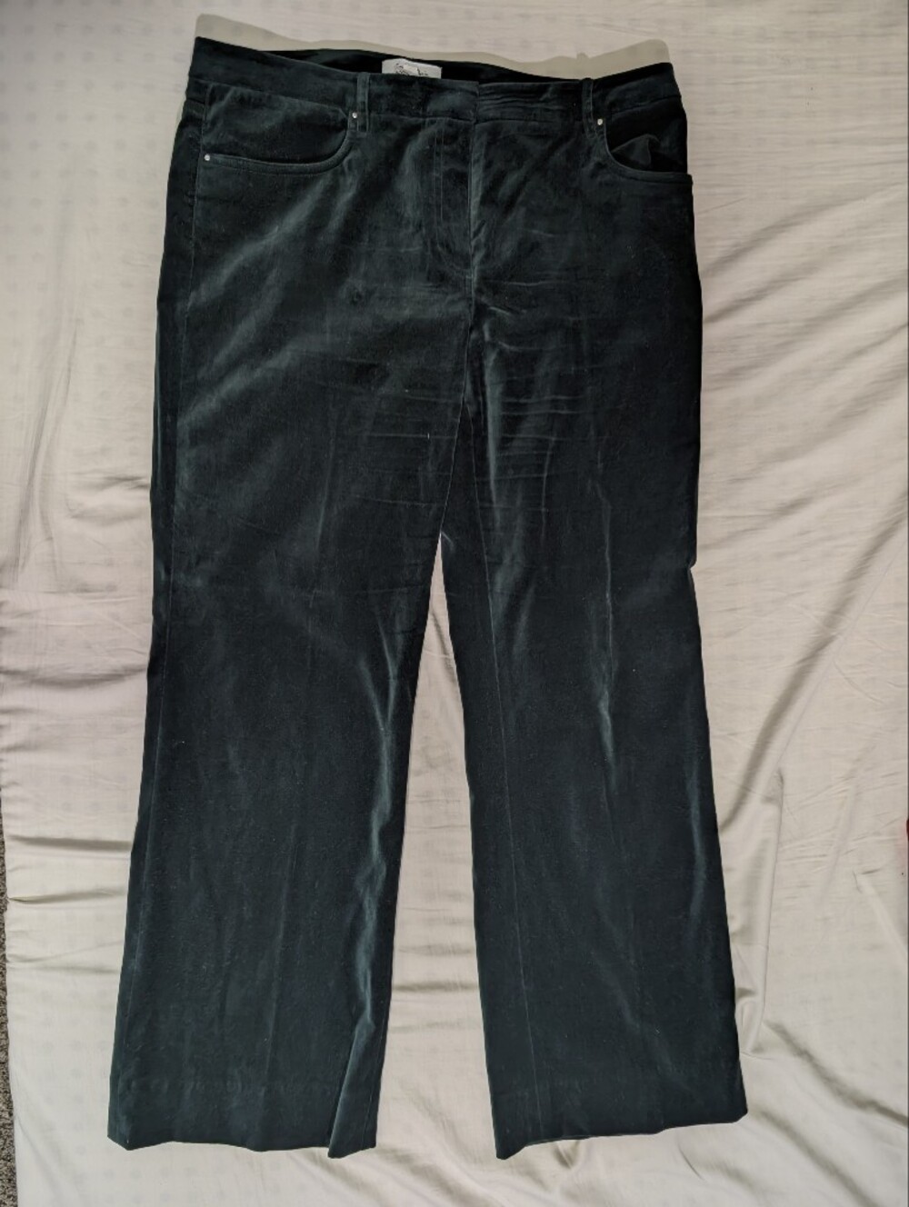 EUC Calvin Klein Women's Velvet Dress Pants Forest Green Straight Wide Leg Sz 12